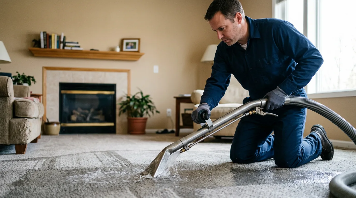 Water damage restoration technician working near Seneca, WI